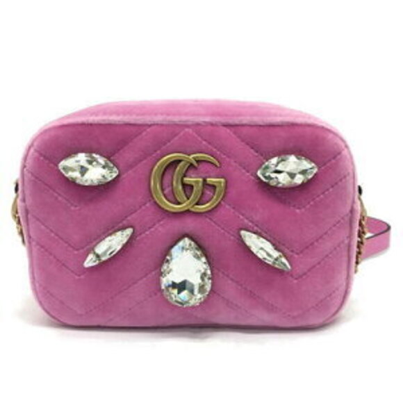 Gucci Handbags - Gucci Velvet Shoulder Bag Beads Pink